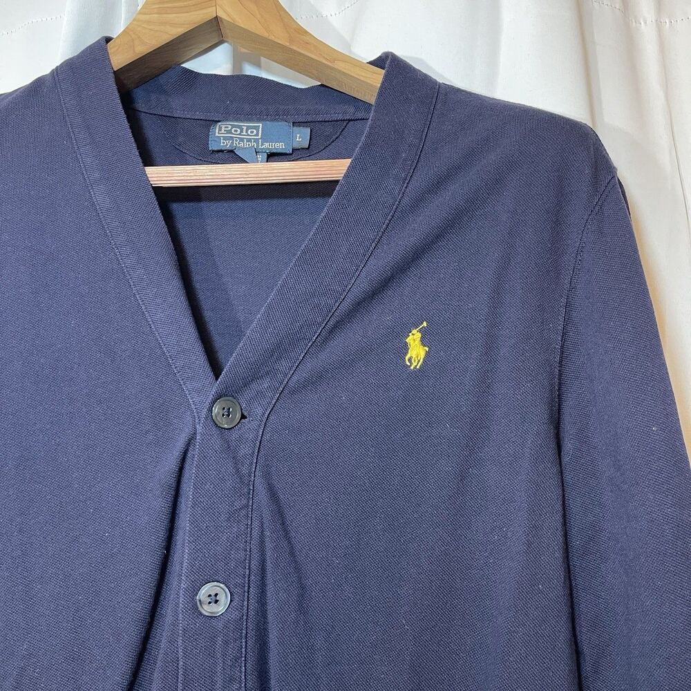 Vintage Polo Ralph Lauren Sweater Mens L Navy Pony Grandpa Dad Cardigan Button